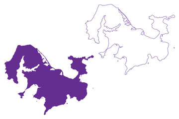 Kamikoshiki-jima island (Japan, East Asia, Japanese archipelago, Koshikijima Islands) map vector illustration, scribble sketch Kamikoshikijima map