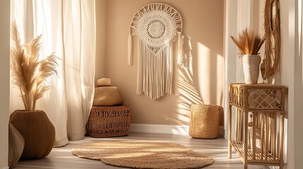 Bohemian Interior Design with Dreamcatcher and Natural Elements