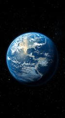 Fototapeta premium View of Earth from space, highlighting continents, oceans, and cloud formations against a backdrop of stars
