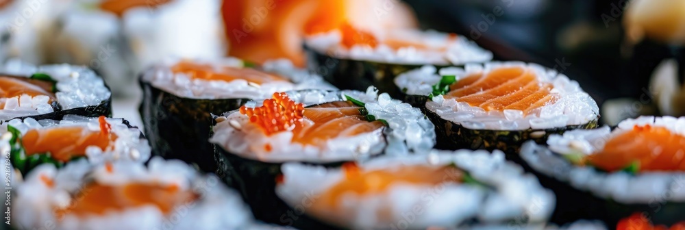 Canvas Prints Close-up of flavorful uramaki sushi with salmon