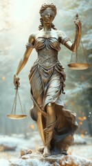Statue of Lady Justice, blindfolded and holding scales, symbolizing impartiality and fairness in justice