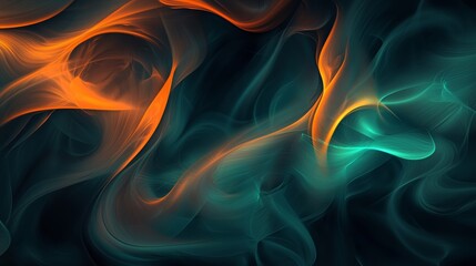 Obraz premium Abstract digital art with orange and teal waves flowing in a dark digital space, representing concepts like energy, technology and the metaverse