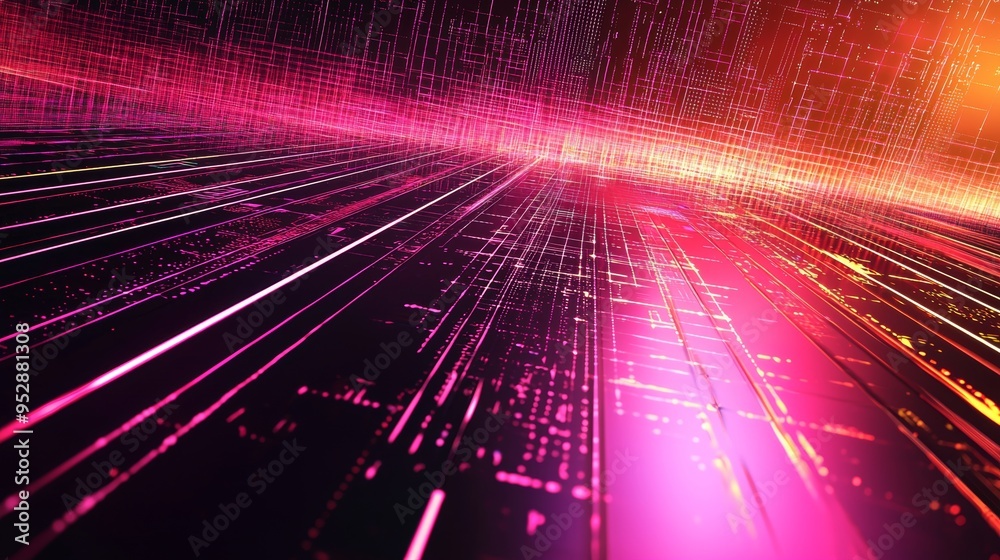 Poster abstract background showing a futuristic data stream made of digital information flowing through cyb