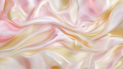 Obraz premium Delicate pastel-colored silk fabric is forming soft waves, creating an elegant and luxurious background perfect for showcasing beauty products or adding a touch of sophistication to any design