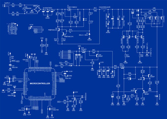 Connection of peripheral devices to the microcontroller.  Vector electrical
schematic diagram of an electronic device with power unit.