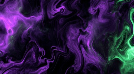 Fototapeta premium Swirling purple and green smoke creates dynamic shapes with energy and fluidity, vibrant colors and intricate patterns give off a sense of motion and life