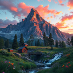 landscape with lake and mountains