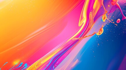 Abstract colorful background with liquid paint mixing and splashing, creating interesting shapes and textures with a vibrant color palette
