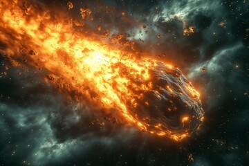 Fiery Asteroid Blazing Through Space with Epic Cosmic Flames