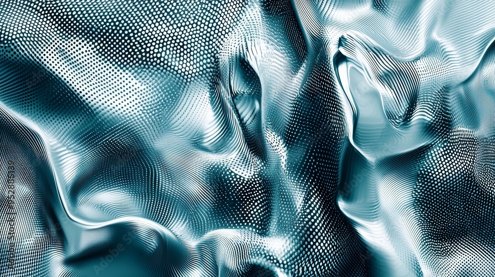 Poster abstract background with wavy pattern, formed by silver metallic dots and lines, creating a futurist