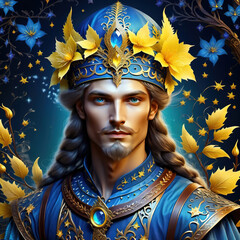Fairytale avatar of a Ukrainian guy prince, portrait.
