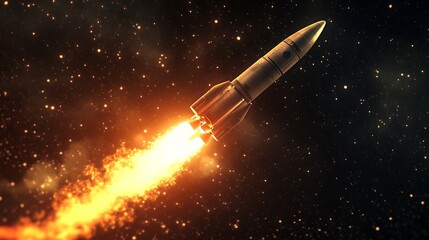 Fototapeta premium Rocket Launch Against a Starry Sky with Flames