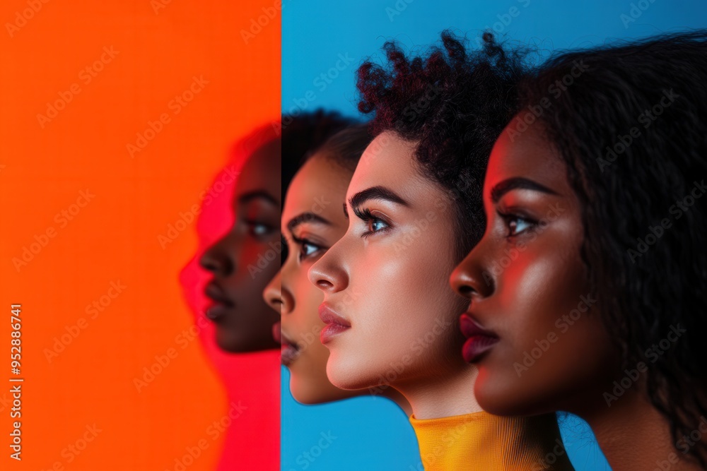 Leinwandbilder diverse faces aligned side by side highlight differences, emphasizing barriers and the beauty of uni