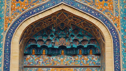 Obraz premium Ornate Mosaic Archway with Turquoise and Gold Designs