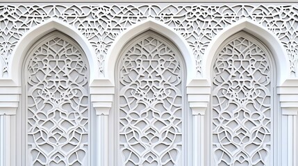 Intricate White Architectural Arched Design with Floral Motifs