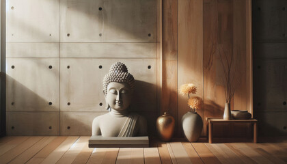 concrete Buddha statue minimalism style