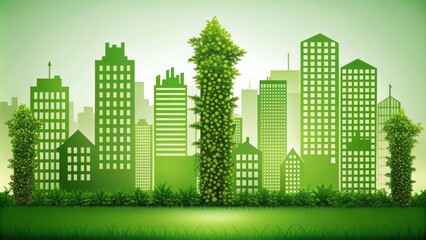 Silhouette of buildings transitioning into greenery for eco-friendly development , transition