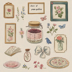  Anne of Green Gables Themed Vintage Floral Frames and Botanical Art with Transparent Background
