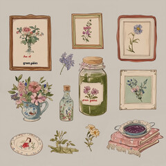 Anne of Green Gables Inspired Vintage Floral Art Prints and Botanicals with Transparent Background