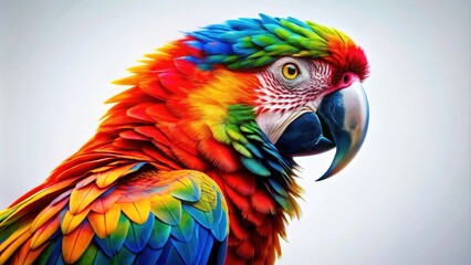 Obraz premium Vibrant and abstract colorful parrot on a white background, parrot, bird, colorful, abstract, feathers, tropical, exotic