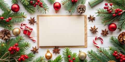 Holiday postcard mockup with festive decorations and elegant font , holiday, postcard, invitation, mockup, celebration