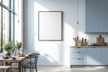 Poster Mockup in Kitchen Interior with White Wall created with Generative AI