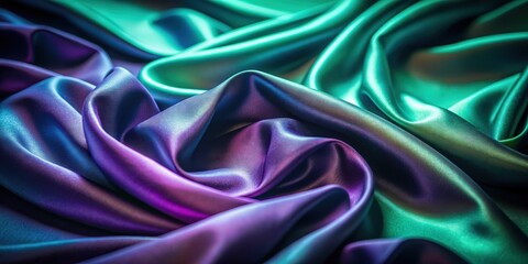 Obraz premium Background of dark violet blue green gradient with a silk glow texture, defocused and abstract in low light, dark, violet, blue