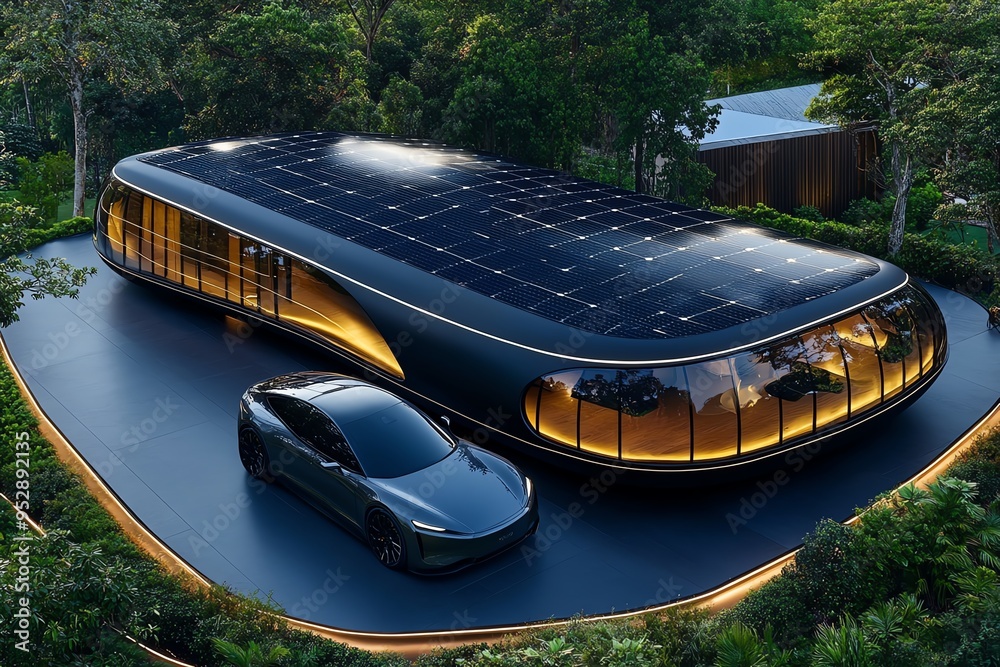 Fototapete Clean energy output efficiency is depicted in a minimalist design focusing on the streamlined operation of a solar panel array