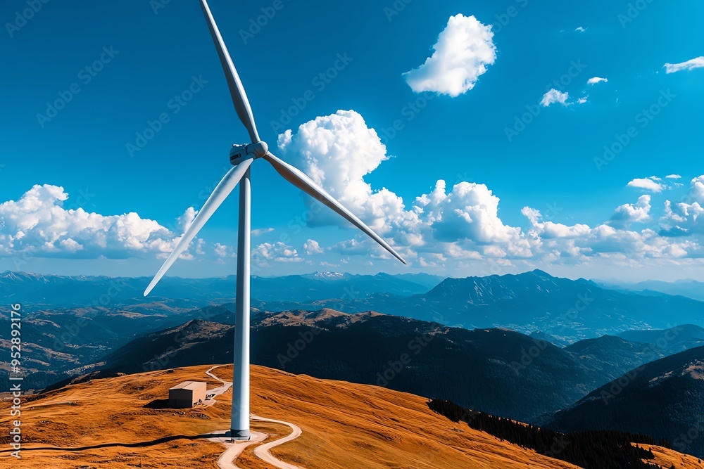 Aufkleber Clean energy performance optimization is depicted in a minimalist design focusing on the streamlined operation of a wind turbine
