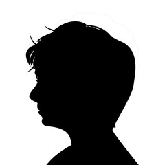 close-up black silhouette design of a child, kid, boy, teen isolated on white