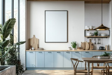 Poster Mockup in Kitchen Interior with White Wall created with Generative AI
