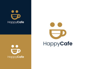 Happy cafe logo. Smile with cup element logo design illustration.