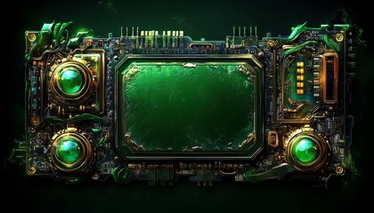 Fototapeta premium Green and Gold Futuristic Circuit Board with a Blank Display