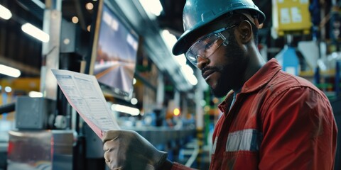  a factory worker at an assembly line, looking at their minimal wage slip