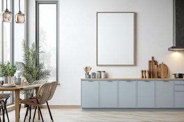 Poster Mockup in Kitchen Interior with White Wall created with Generative AI