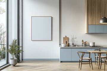 Poster Mockup in Kitchen Interior with White Wall created with Generative AI