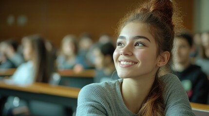 Smiling Young Woman in Classroom