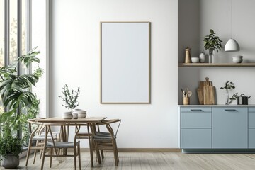 Poster Mockup in Kitchen Interior with White Wall created with Generative AI