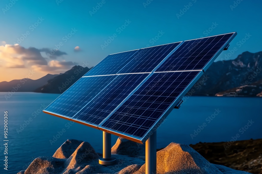 Aufkleber eco-friendly clean energy is depicted in a minimalist design focusing on a sleek solar panel array a