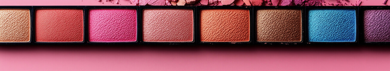 A pink background with an eyeshadow palette displayed on it