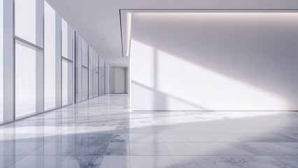 Fototapeta premium 3d rendering of a corridor with white walls and marble floor