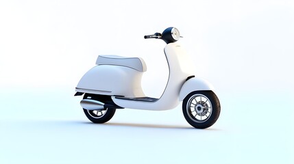 Obraz premium A stylish scooter on a white background, featuring its compact design and maneuverability. The scooter is shown in a side view to highlight its practical and efficient design.