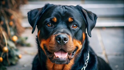 Fototapeta premium Adorable Devoted Purebred Rottweiler