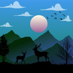 landscape with deer