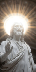 Jesus with Halo Praising in Religious Setup | Divine Representation in Spiritual and Sacred Worship Scene