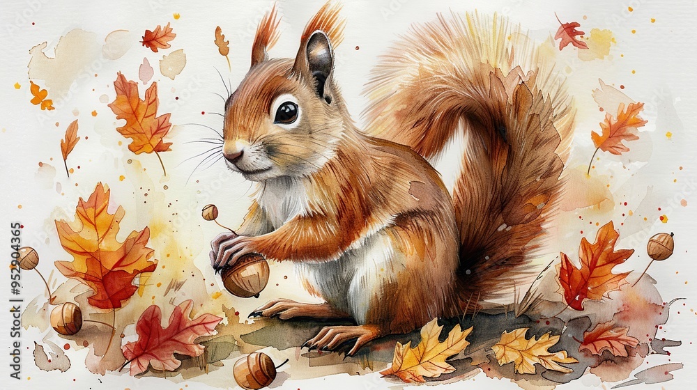 Sticker squirrel in autumn