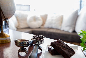 Coffee Shop Pastry with Coffee Beans on Table