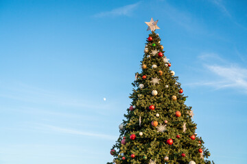 Large decorated christmas tree outdoors