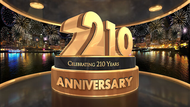 210 years, 210th anniversary illustration, backdrop, flyer, poster in 4K with fireworks background