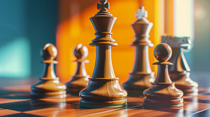 Chess game with vintage color background. 